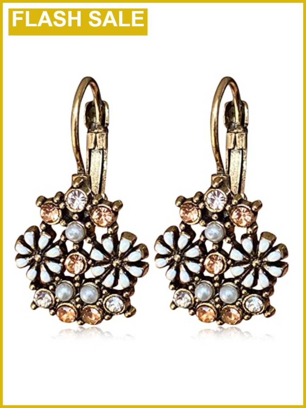 Vintage Crystal Flower Leverback Dangle Drop Earrings for Women Boho Retro